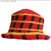Японская контрастная полоса вязаная крючковая шляпа для женщин весна осень шерстяной бассейн шляпа y2k Рыбак ковша L230523