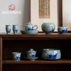 Heating Retro Ice Crack Open Teapot Old Pottery Mud Pure Handpainted Fish Play Single Pot Sketch Pot with Filter Hole Kung Fu Tea Set