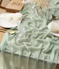 Bordslöpare Sage Green Cheesecloth Table Runner 10ft Boho Gaze Wedding Dining Table Decoration Rustic Reception Brudduschbord Täck 230605