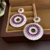 Dangle Earrings DREJEW Delicate Zirconia Flower Round Drop 925 Silver Needle Piercing Women's Ethnic Pendant Jewelry
