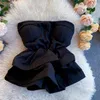 Regata feminina preta Croptop para mulheres verão sexy sutiã feminino bainha com babados duplos slim fit camisa curta tendência