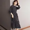 Casual Kleider 2023 Koreanische Mode Frauen Blumen Kleid Weibliche Gedruckt Bodenbildung Frau Vintage Büro Dame Stil Kleider Feminie Kleidung