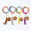 Keychains Lanyards Crossborder Beaded Wooden Bead Keychain Fashion Personality Disc Tassel Bracelet Key Ring Female Wholesale Drop Dhvoc