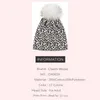 Boinas Geebro Feminino Estampa de Leopardo Gorros Elásticos Macios Adulto Senhora Quente Skullies Chapéus Feminino Com 15cm de Pele Real Pompom Caps Bonnet