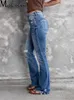 Vrouwen Jeans Vrouwen Gaten Gescheurd Kwastje Flare Jeans Hol Sexy Hoge Taille Denim Broek Dames Vintage Stretch Slanke Jeans Wijde Pijpen Broek J230605