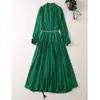 Sukienki swobodne okrągłe szyję nożyce paski na pasek kwiatowy długi rękaw długość kostki maxi letnia sukienka zielona/czerwona