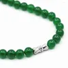 Chains Fashion 6-14mm Natural Stone Green Malay Jades Chalcedony Charms Women Chain Choker Tower Round Bead Necklace18inch B-03