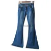 Kvinnors jeans Kvinnors elastiska högvist Slim-Fit Denim Pocket Button Casual Boot-Cut Trouser Jeans Kvinnors rak knapp utskjutna jeans J230605