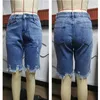 Calça jeans feminina azul skinny desfiada com borla cortada moda casual street envelhecido plus size shorts jeans feminino