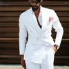 Herrenanzüge Zweireiher Männer Weiß Slim Fit Hochzeit Für Bräutigam 2 Stück Lässiger Stil Männliche Mode Jacke Mit Hosen 2023