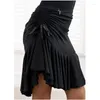 Desgaste de la etapa Mujeres Vestido de baile latino Salsa Tango Rumba Cha Falda de salón Negro Cuadrado Ropa de baile para F2