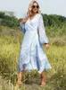 Casual Dresses Sweet Spring Summer Sexy Bishop Sleeve Long Dress Solid Color Frenum Fashion A-Line 2023