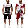 Trainingsanzüge Sommer Temple Knight 3D-Druck T-Shirt/Shorts/Set Herren Cool Kurzarm 2-teiliges mittelalterliche Rüstung Heiliges Kreuz Rollenspielset P230605