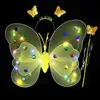 LED Light Sticks Butterfly Wings Girls Assy Halloween Princess Dress Angel Tutu Skirt Party Up 230605