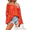 Women's Blouses Womens Sexy Off Shoulder Ruched Flared Bell Long Sleeve Casual Shirt Solid Color Summe Top Drop