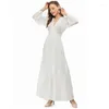 Casual Dresses V Neck Long Sleeve Ankle Length Pleated Elegant Maxi Dress Red/White S - 2XL