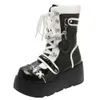 Laarzen Goth Punk Stijl Motorlaarzen Voor Vrouwen Platform Weges Mid Kuit Laarzen Metalen Ketting Leuke JK Cosplay Zwarte winter Schoenen Z0605