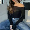 Kadın bluzları Kadınlar Tişört Piled Bandeau Kapalı Omuz Uzun Kollu Seksi Tee See-Through Daily Giyim