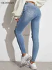 Kvinnors jeans ljusblå sexig mager kvinnor jeans stretch rumpa lift rippade hål denim byxor lady kläder flickor täta byxor y2k streetwear j230605