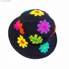Sombrero de pescador de punto para mujer, patrón de flores creativo para mujer, ala ancha, protección solar para exteriores, gorras de cubo, accesorios para fotos L230523