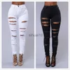 Women's Pants Capris New Spring Summer Elastic Trousers Black and White Ripped Jeans Fashion Sexy Skinny Denim Pencil Pants S-3XL Drop Shipping J230605
