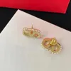 earrings designer for women stud luxury gold heart shape pearl crystal gold double V letter 925s silver jewelry classic