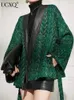 Blends UCXQ Giacca invernale in tweed Tessuto lavorato a maglia Design Patchwork in pelle PU Mantello coreano con scollo a V Cappotto di lana verde con lacci allentati 10AB3652