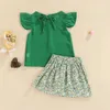 衣類セット2PCS幼児の子供の女の子の夏の服フライスリーブソリッドカラーTシャツトップと花柄のミニスカートセット
