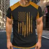 Camisetas masculinas com estampa de bandeira do Dia da Independência masculina emenda primavera e verão esportes casuais pacote masculino elastano camisa de manga comprida