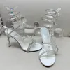 Rene Caovilla High Heel Sandals Designer Women Dress Shoes 9.5 cm Serpentine Raparound Crystal Foot Ring Fashion Party Stileetto Banquet Shoes