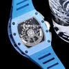 011-FM Automatisk flyback Chronograph Mens Titta på Baby Blue Ceramic Skeleton Dial Sapphire Crystal Luxury Wristwatch 2 Färger