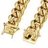 Collier ras du cou à maillons cubains en acier inoxydable plaqué or jaune 14 carats Hip Hop pour homme