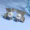 Stud Earrings Vinregem 18K White Gold Round Cut 12MM Butterfly Lab Pearl Sapphire Gemstone 925 Sterling Silver Jewelry Wholesale