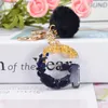 Keychains Black Color Key Ring Crystal Drop Resin 26 English Letter Hairball Ladies Bag Simple Pendant Cute Car Keychain For Women Gift