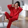 Conjunto de pijama de pijama feminino para inverno de algodão puro vermelho noiva plus size pijama feminino de manga comprida 3XL 4XL