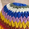 Women Str Hat Rainbow Crochet Ręcznie wykonany Panamas UV Ochrona Sun Visor Beach Hats Kobiety Wizjerze Składany letni kapelusz słoneczny L230523