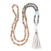 Hänghalsband 8mm sunstone labradorite mala halsband 108 pärlor knutna andliga smycken rå q-uartz tofs krage