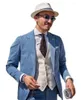 Мужские костюмы Последние весенние дизайнерские мужские модные классические пики пики клетчатка повседневная ежедневная синяя пиджак 2pcs Брюки Homme Homme