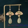 Dangle Earrings Jade Water Droplet Women Gemstones Drop彫刻925シルバーナチュラルデザイナータリスマンジュエリーラグジュアリーヴィンテージファッション