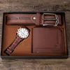 Horloges 3 stks Set mannen Gift Luxe Vintage Quartz Horloge Bruin Lederen Riem Portemonnee Pak Voor Mannen Vriendje Vader Drop