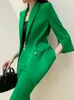 Zweiteilige Damen-Hosen, elegantes Büro-Damen-Blazer-Hosen-Set, passendes 2-Frauen-Outfit, grüne Frühlings- und Sommer-Conjunto-Muje-Femininos-Hose