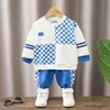 Kleidung Sets Koreanischen Stil Baby Jungen Kleidung für Kinder Casual Plaid Langarm T-shirts und Hosen Jungen Kinder Bebes Trainingsanzüge