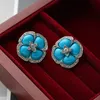 French 3D Flower Earrings Kvinnor Retro Luxury Spring New Zircon Harts Ear Studs E383