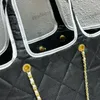 Kadın Tasarımcı Siyah Örgü Tote Alışveriş Plaj Çantaları Büyük Kapasite Açık Sacoche Cutse Altın Metal Donanım Matelasse Zincir Crossbody Omuz Çantaları 37x28cm