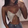 Tanks pour femmes Camis Shiny Rinaistones Halter Camisole pour les femmes Sexy Backless Deep V Neck Voir à travers Crop Top Summer Beach Tops T230605