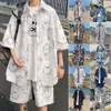 Tute Flower Set Camicia Haian da uomo in 2 pezzi Moda stile giapponese stampato Abbigliamento da spiaggia Viaggio estivo 2022 P230605