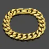 Men's 14K Gold Plated Stainless Steel Smooth Face Bracelet Hiphop Miami Cuban Chain Double Button Bracelet