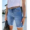 Calça jeans feminina azul skinny desfiada com borla cortada moda casual street envelhecido plus size shorts jeans feminino