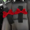 Ny söt tecknad röd bowknot nackkudde universal auto säte nackstöd midja support säkerhetsbältet omslag biltillbehör för kvinnor