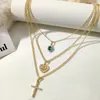 Kedjor Vintage Multi-Layer Heart Angel Crystal Cross Pendant Necklace For Women Gold Color Metal Chain Chokers Halsband Party Jewelry